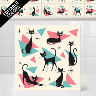 Azulejo De Cerâmica Gatos Retro Atômicos dos Anos 50 Cores Totalmente