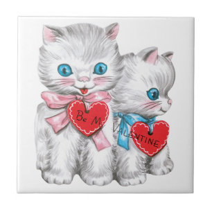 Azulejo De Cerâmica Gatos retrô do Dia dos Namorados, gatinhos fofos v