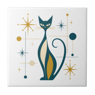 Azulejo De Cerâmica Gatos Retro Estrelas Atômicas dos Anos 1950 Meados