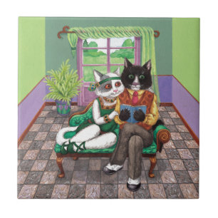 Azulejo De Cerâmica Gatos retros lunáticos do 1920 rujir