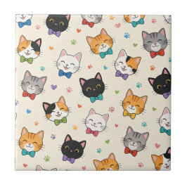 Azulejo De Cerâmica Gatos sorrindo com gravatas borboleta