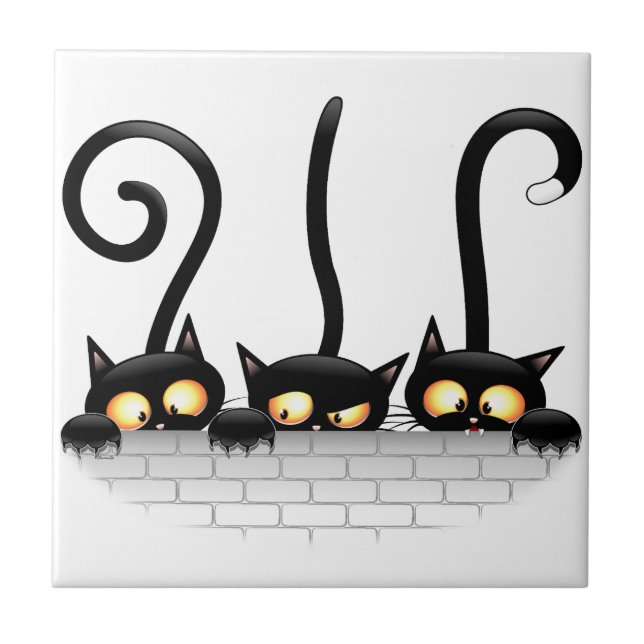 Azulejo De Cerâmica Gatos travessosos, divertidos e engraçados (Frente)