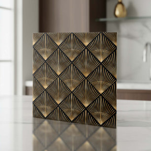 Azulejo De Cerâmica Gatsby Gold Art Deco Padrão de Leque ID1188