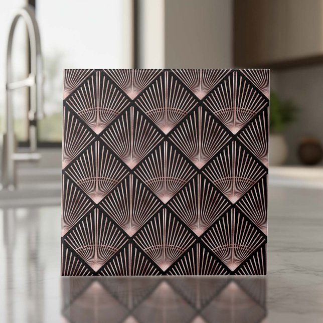 Azulejo De Cerâmica Gatsby Rose Gold Art Deco Fan Pattern ID1188 (Criador carregado)