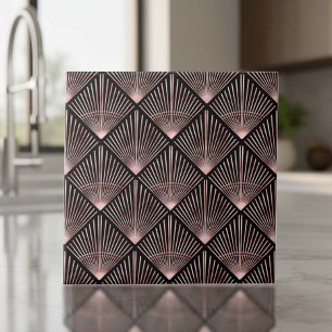 Azulejo De Cerâmica Gatsby Rose Gold Art Deco Padrão de Ventoinha ID11