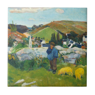Azulejo De Cerâmica Gauguin O Porqueiro Cartaz de Arte Rural Vintage
