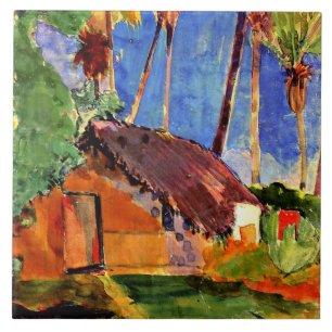 Azulejo De Cerâmica Gauguin - Thatch Hut sob as Palmas