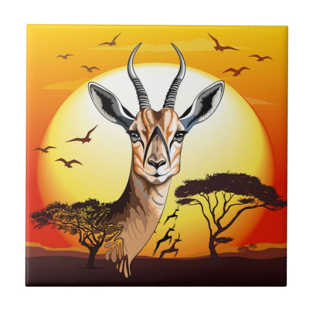 Azulejo De Cerâmica Gazelle African Antelope Wild Animal (Frente)