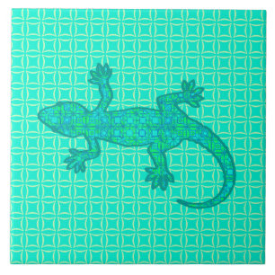 Azulejo De Cerâmica Geco tribal do batik - turquesa/pavão