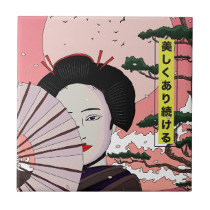 Azulejo De Cerâmica Geisha Be BeauBellinda japonesa estilo de manga ja