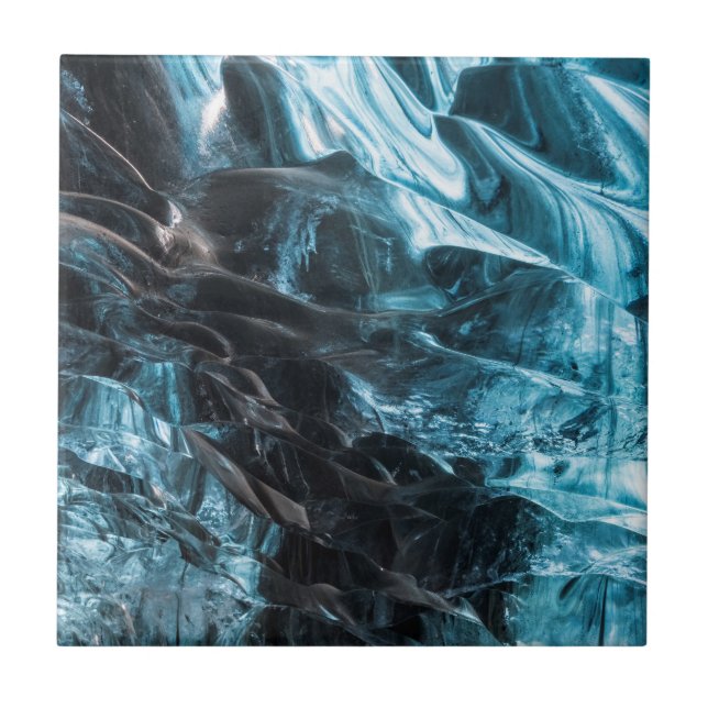Azulejo De Cerâmica Gelo Azul Abstrato em Caverna de Gelo (Frente)