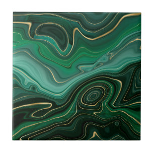 Azulejo De Cerâmica Gemstone Dourado de Malachite Verde