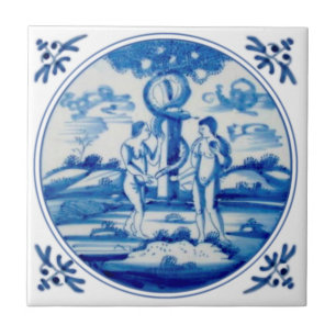 Azulejo De Cerâmica Gênesis bíblica do Delft Adam & Eve Repro cerca 