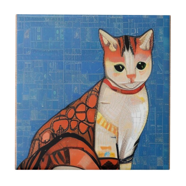 Azulejo De Cerâmica Gengibre-abstrato de-arte gengibre-gatinho (Frente)