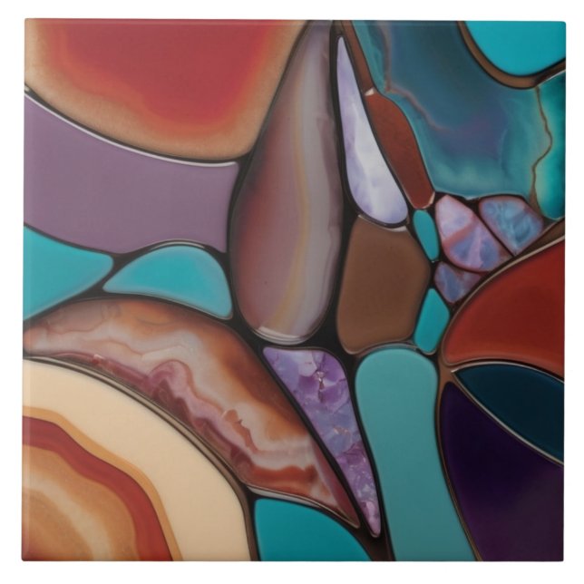 Azulejo De Cerâmica Geode - Faux Staink Glass Mosaic Abstrato Art (Frente)