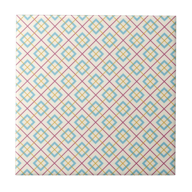 Azulejo De Cerâmica Geometric Diamond Pattern Pastel Pink and Blue (Frente)