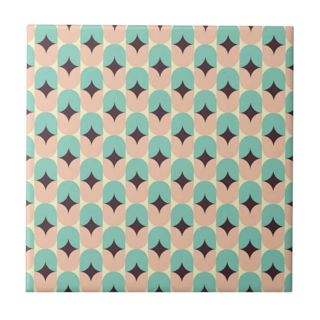 Azulejo De Cerâmica Geometric pattern of teal, beige, and black shapes (Frente)