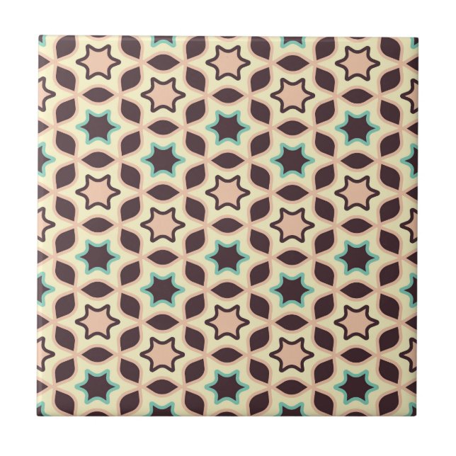Azulejo De Cerâmica  Geometric pattern with star shapes in brown and t (Frente)