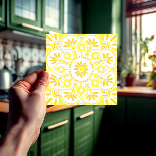 Azulejo De Cerâmica Geométrica amarela e branca