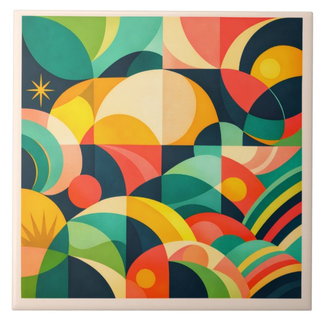 Azulejo De Cerâmica Geométrico Abstrato Moderno (Frente)
