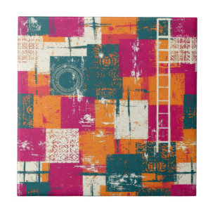 Azulejo De Cerâmica Geométrico Abstrato Ousado - Textura de Pincel Gru
