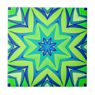 Azulejo De Cerâmica Geométrico abstrato Star - Verde limão e Azul