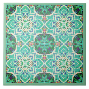 Azulejo De Cerâmica Geométrico de mandala verde
