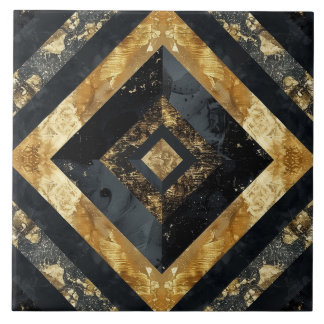 Azulejo De Cerâmica Geométrico Dourado de Luxo Negro