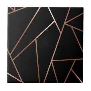 Azulejo De Cerâmica Geométrico Dourado em preto e Rosa