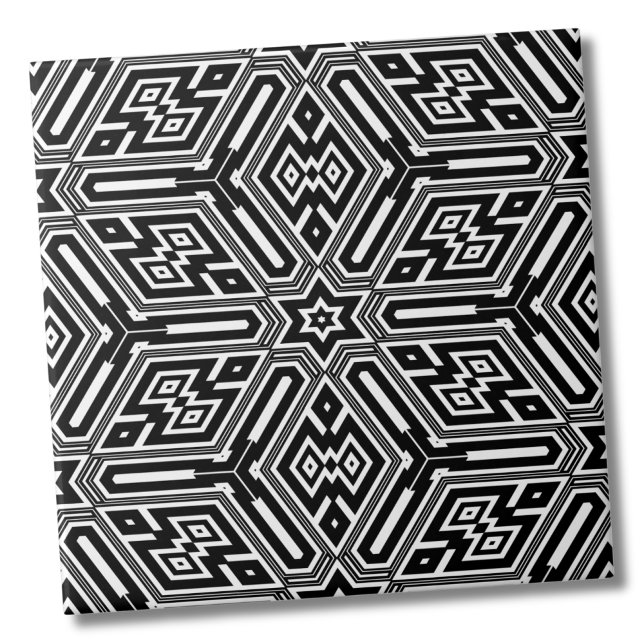 Azulejo De Cerâmica Geométrico Moderno Branco Na moda preto (Chic Stylish Geometric Black White Modern Art Deco ceramic tile)