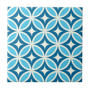 Azulejo De Cerâmica Geométrico moderno de meados do século Azul Marinh