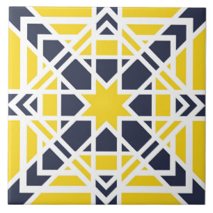 Azulejo De Cerâmica Geométrico, ornamentais, amarelo-mostarda, azul-m