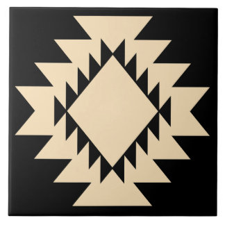 Azulejo De Cerâmica Geométrico Preto e Bege do Sudoeste Nativo America