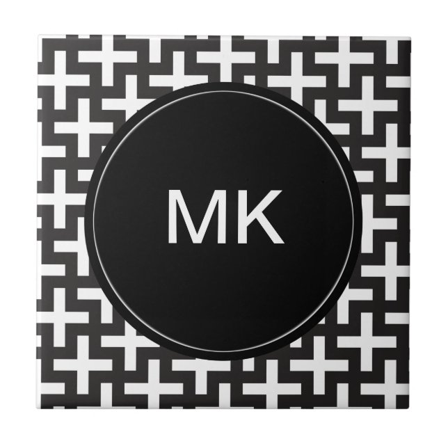 Azulejo De Cerâmica Geométrico preto e branco (Frente)