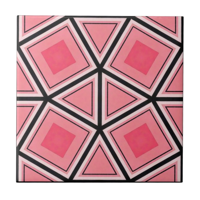 Azulejo De Cerâmica Geométrico Rosa e Preto (Frente)