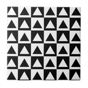 Azulejo De Cerâmica Geometrics retro preto & branco