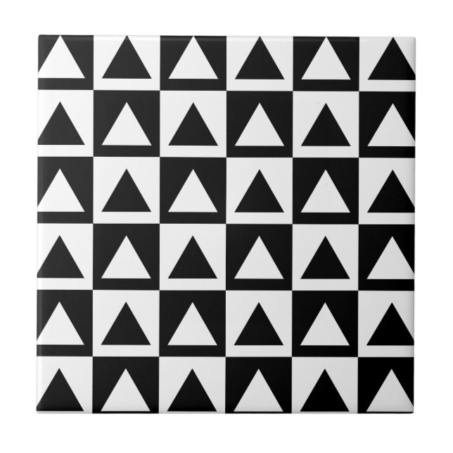 Azulejo De Cerâmica Geometrics retro preto & branco (Frente)