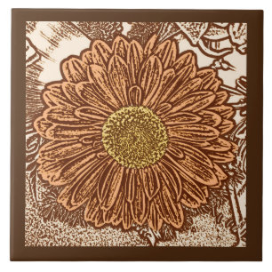 Azulejo De Cerâmica Gerbera Daisy Block Impressão, Chocolate Brown e 