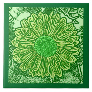 Azulejo De Cerâmica Gerbera Daisy Block Impressão, Emerald e Verde li