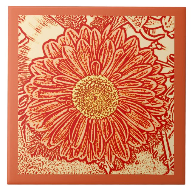 Azulejo De Cerâmica Gerbera Daisy Block Impressão, Mandarin Orange (Frente)