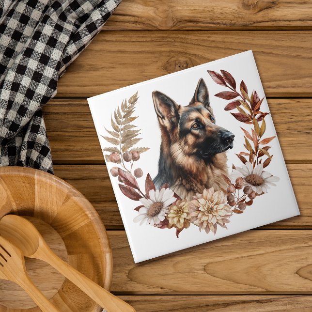 Azulejo De Cerâmica German shepherd Cão Outono (Criador carregado)