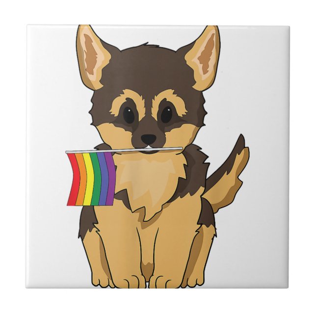 Azulejo De Cerâmica German shepherd do Orgulho LGBT Cachorro arco-íris (Frente)