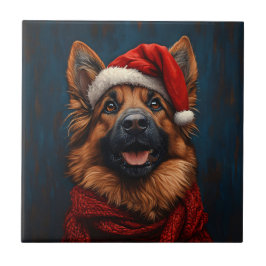 Azulejo De Cerâmica German shepherd em um Chapéu Santa