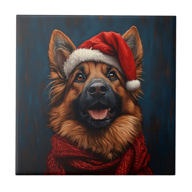 Azulejo De Cerâmica German shepherd em um Chapéu Santa (Frente)