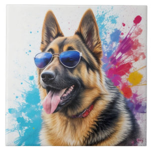 Azulejo De Cerâmica German shepherd legal Vestindo óculos escuros Arte