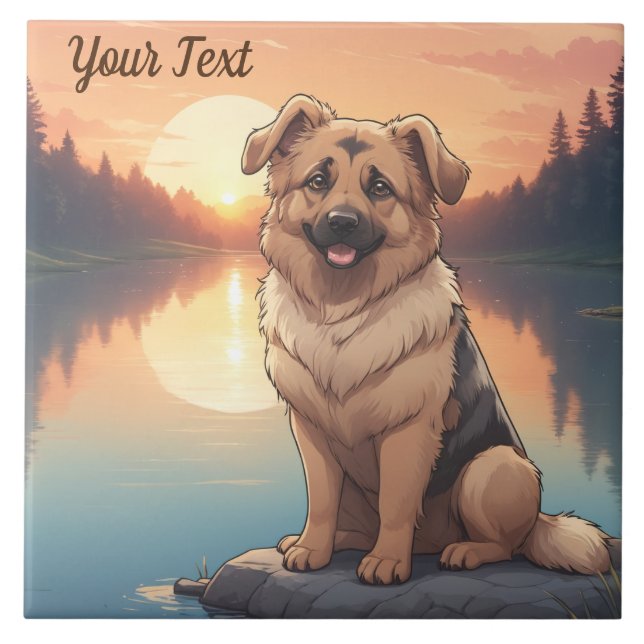 Azulejo De Cerâmica German shepherd por lago (Frente)