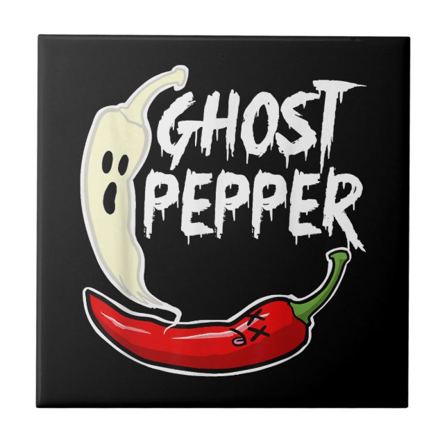 Azulejo De Cerâmica Ghost Pepper Funny Spicy Hot Halloween Peppe (Frente)