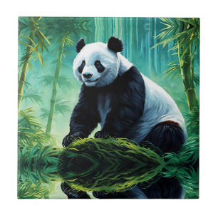 Azulejo De Cerâmica Giant Panda na Floresta de Bamboo