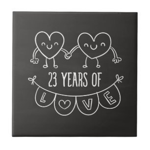 Azulejo De Cerâmica Gift Chalk Hearts do 23º aniversário