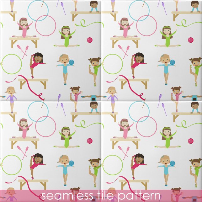 Azulejo De Cerâmica Ginástica Multicolorida Óptica Crianças Sem Olhos  (Cute Multicolored Gymnastics Kids Seamless Pattern Ceramic Tile)